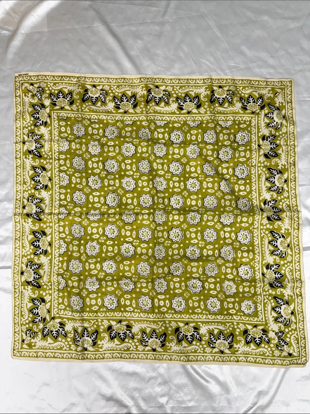 Vintage Made in Indian Hand Block Silk Printed Scarf Retro